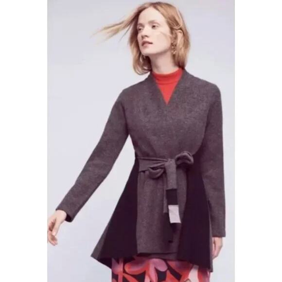 Anthropologie S grey navy wool tie front cardigan - Picture 1 of 6